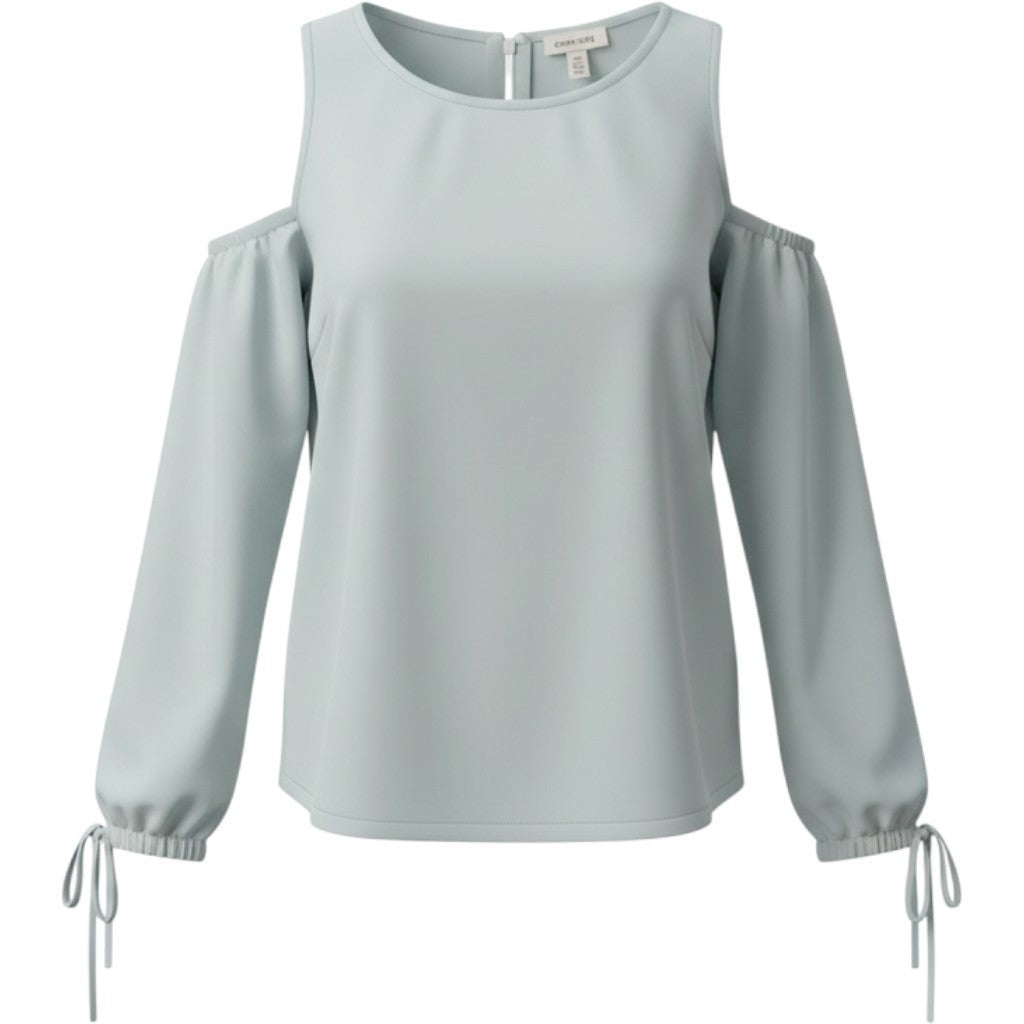 Vince Camuto Women Light Blue Cold Shoulder Tie Sleeve Cotton Blouse 91624199 L