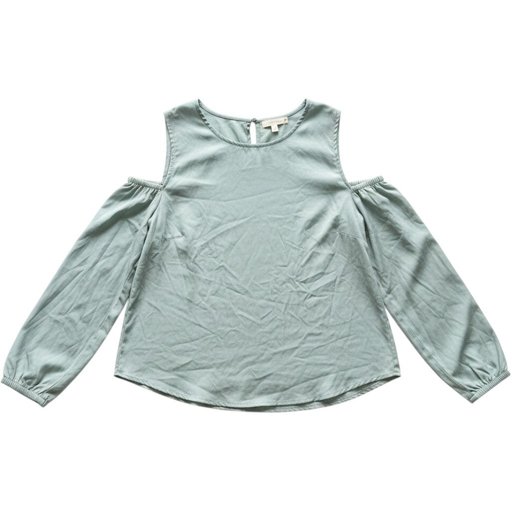 Vince Camuto Women Light Blue Cold Shoulder Tie Sleeve Cotton Blouse 91624199 L