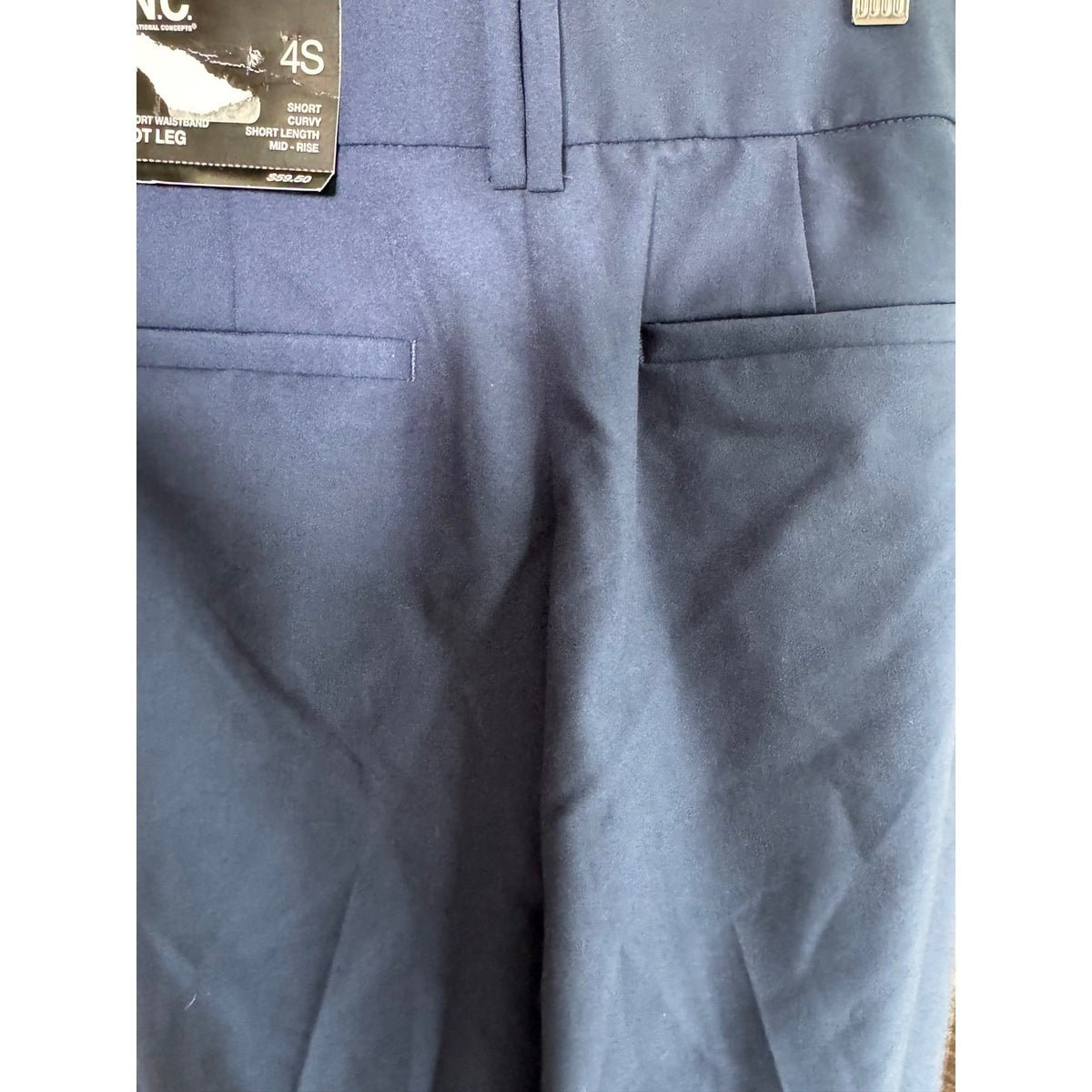 INC International Concepts Navy Blue Boot Leg Curvy Dress Pants Short Mid Rise