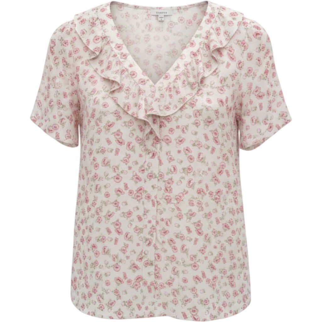 Pleione Womens Ruffle V-Neck Floral Blouse Ivory Pink Rose WQZ511576RK M