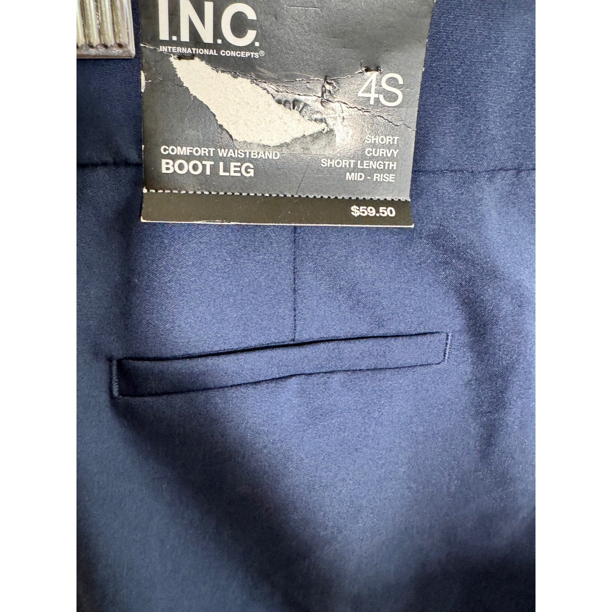 INC International Concepts Navy Blue Boot Leg Curvy Dress Pants Short Mid Rise