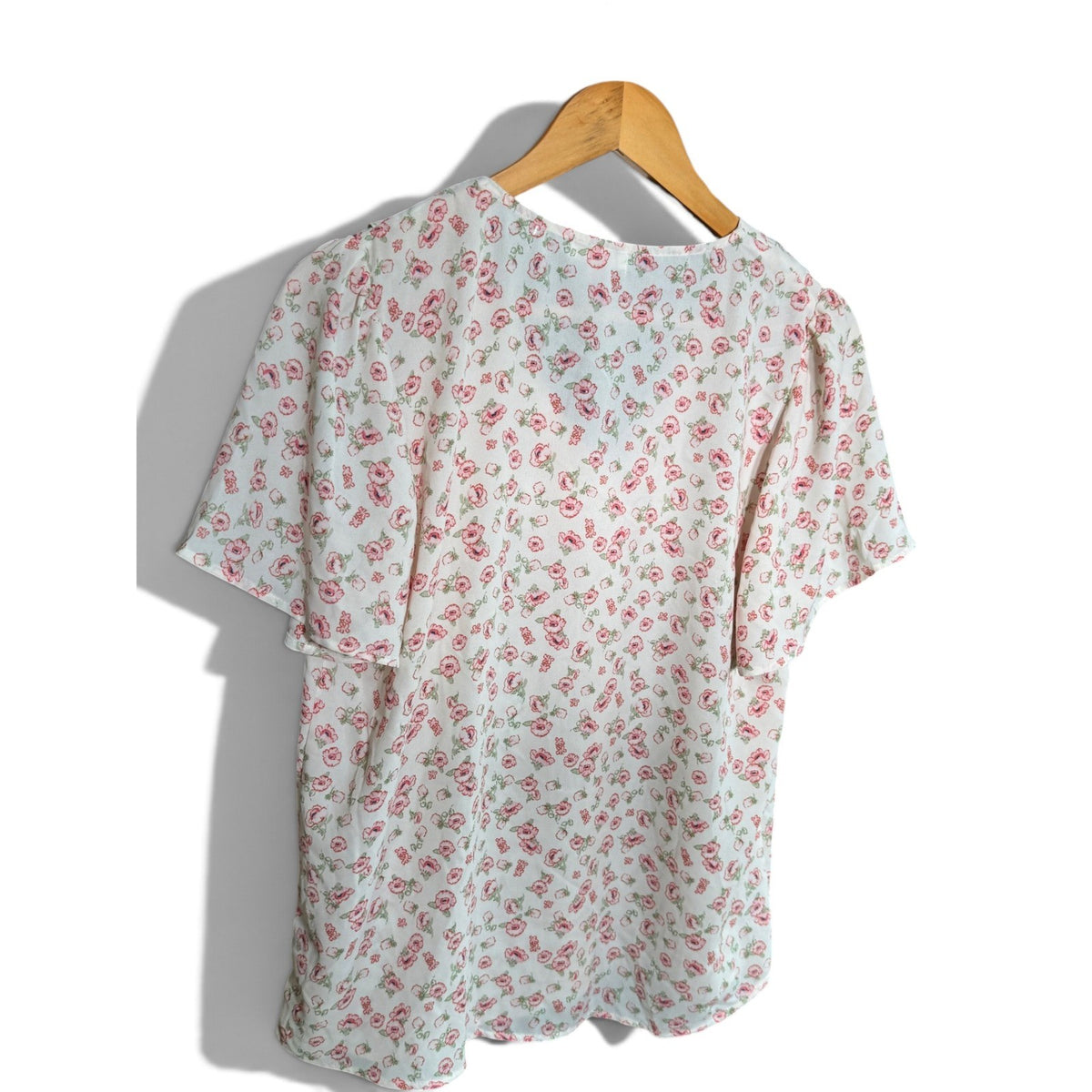 Pleione Womens Ruffle V-Neck Floral Blouse Ivory Pink Rose WQZ511576RK M