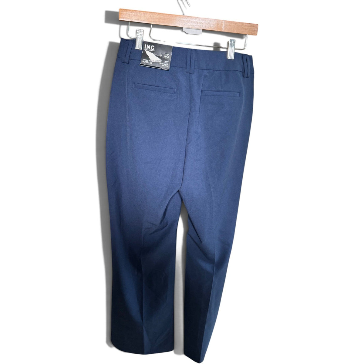 INC International Concepts Navy Blue Boot Leg Curvy Dress Pants Short Mid Rise
