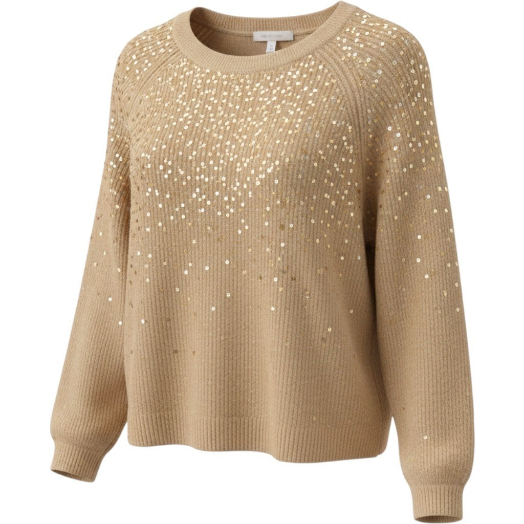 Vince Camuto Womens Sequin Raglan Sleeve Knit Sweater Camel Tan Gold 91623202