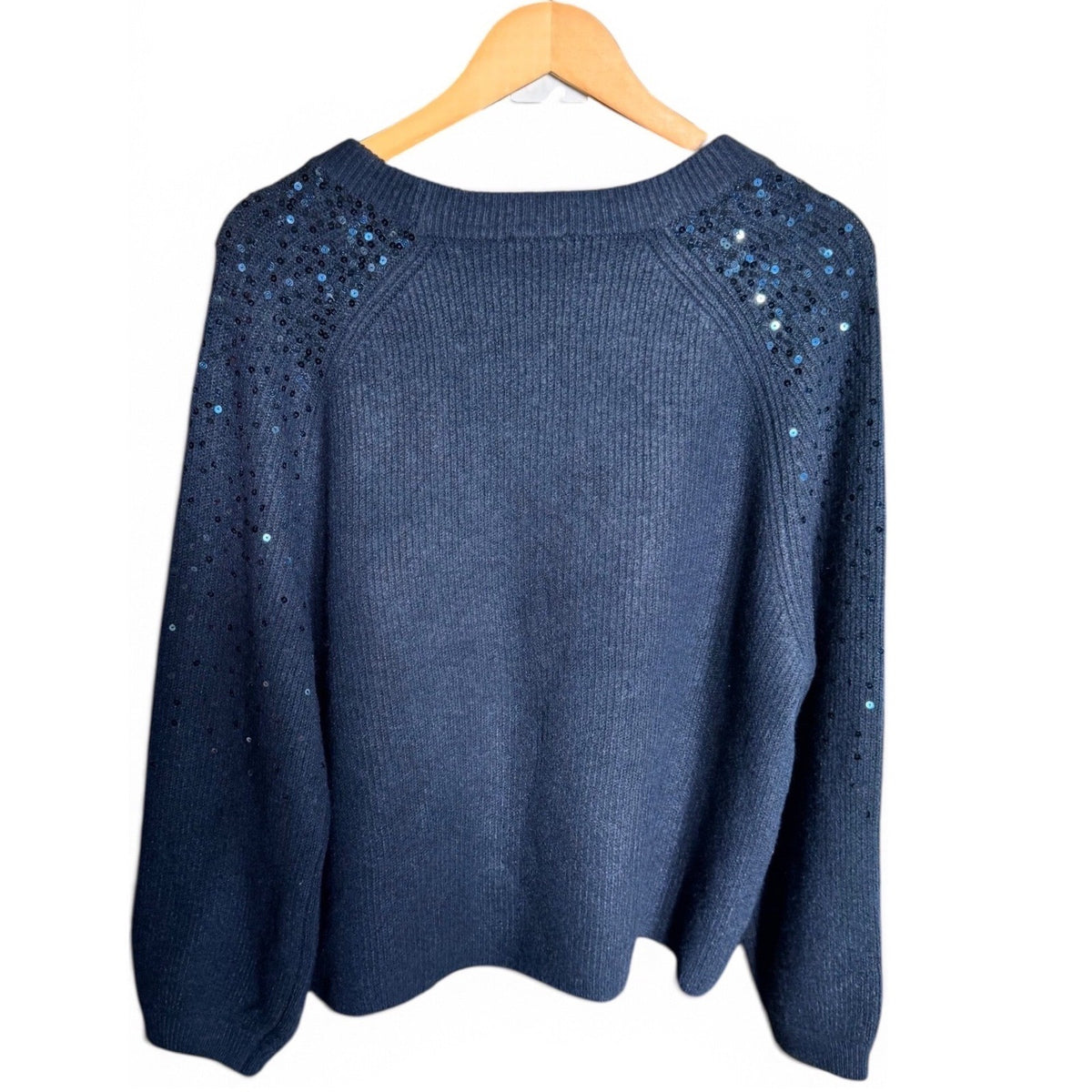 Vince Camuto Womens Sequin Crew Neck Sweater Classic Navy Blue 91623202 L