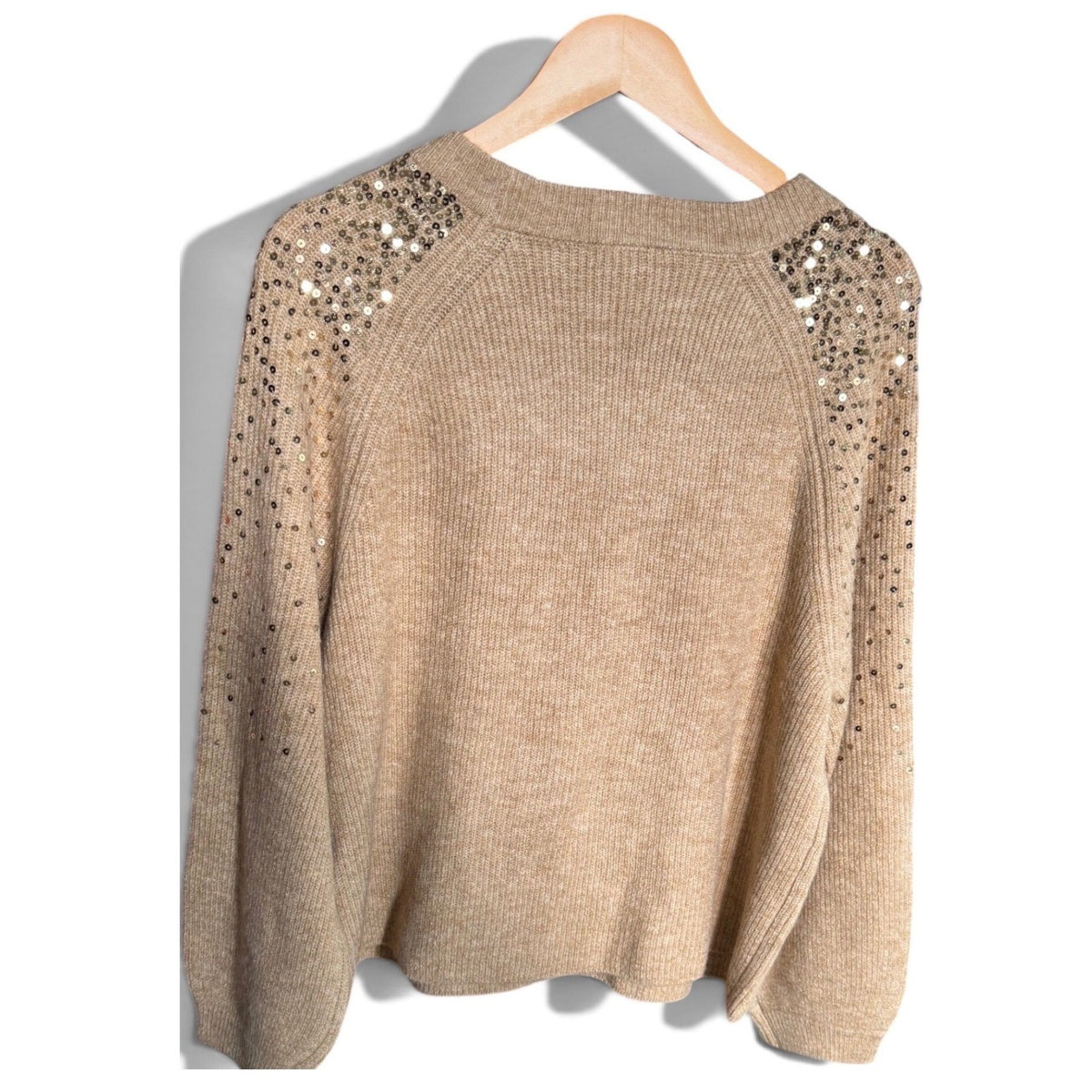 Vince Camuto Womens Sequin Raglan Sleeve Knit Sweater Camel Tan Gold 91623202
