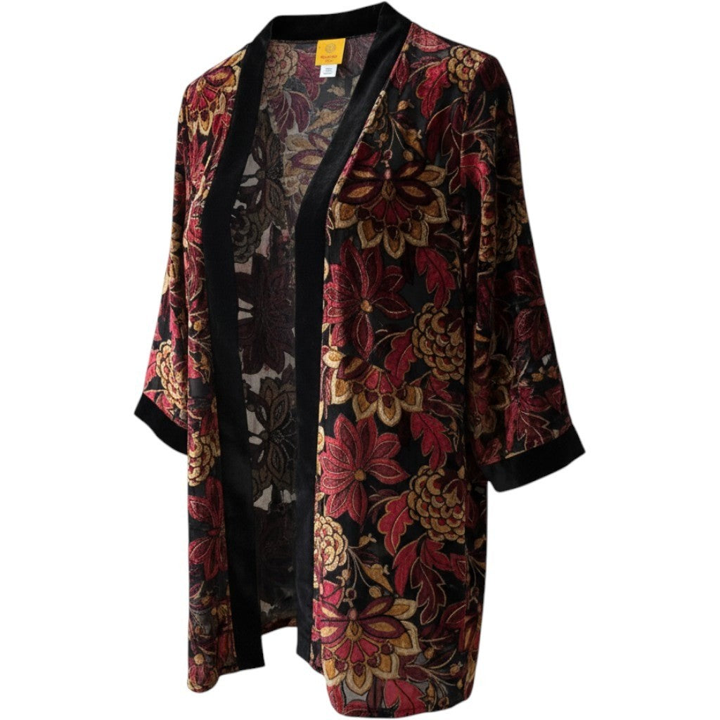 Ruby Rd Petite Red Allure Burnout Velvet Floral Kimono Jacket PM 12333 SB
