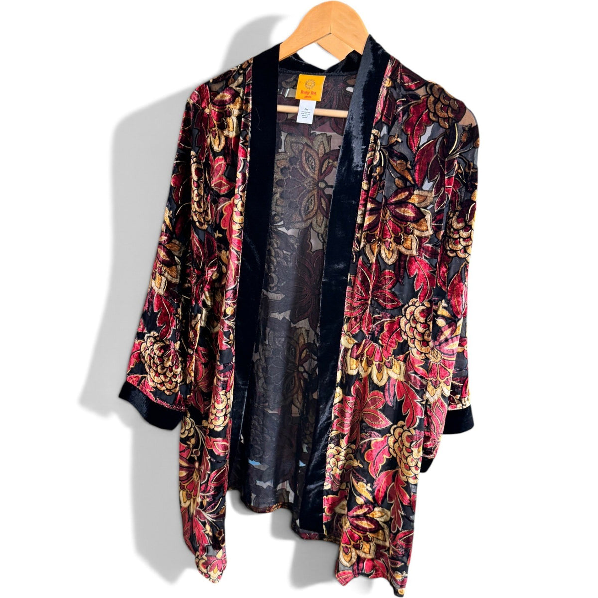 Ruby Rd Petite Red Allure Burnout Velvet Floral Kimono Jacket PM 12333 SB
