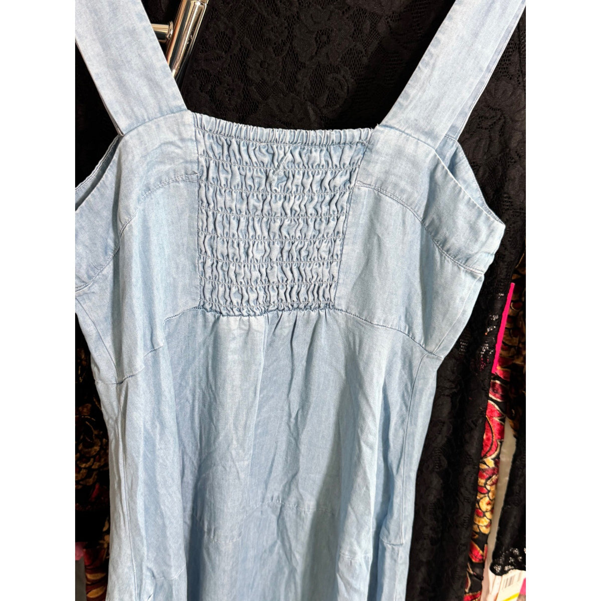 Vince Camuto Blue Tencel Denim Midi Dress Sleeveless Smocked Back XS