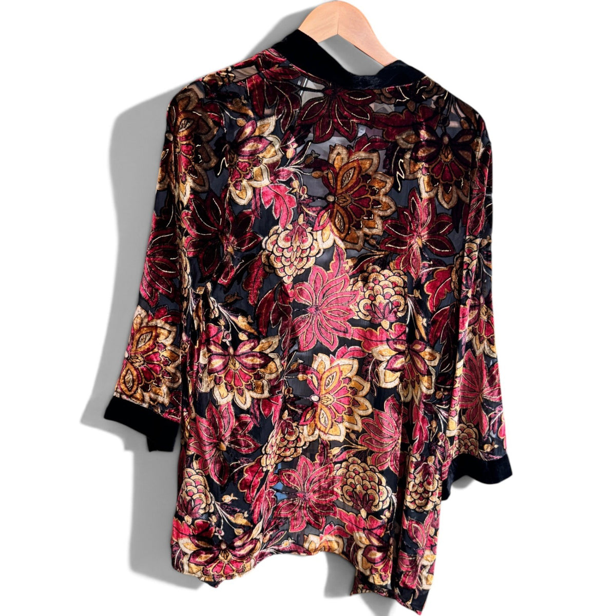 Ruby Rd Petite Red Allure Burnout Velvet Floral Kimono Jacket PM 12333 SB