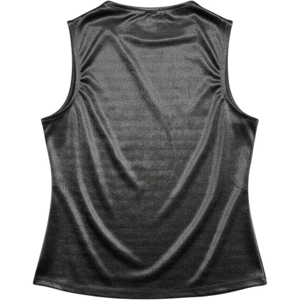 DKNY Womens Cowl Neck Sleeveless Metallic Shimmer Tank Top Charcoal Grey S