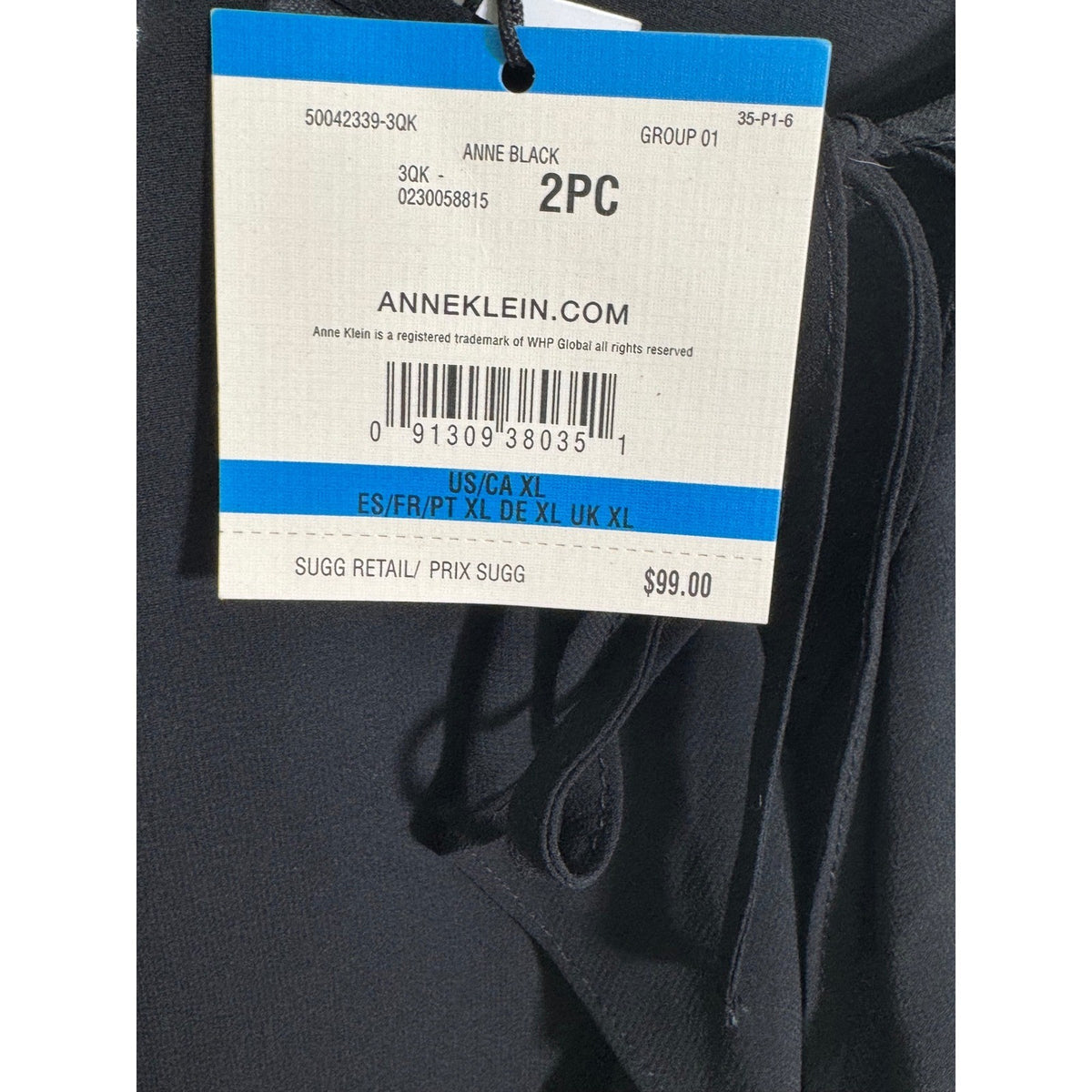 Anne Klein Women Black Ruffle Front Tie Neck Chiffon Blouse XL 50042339-3QK