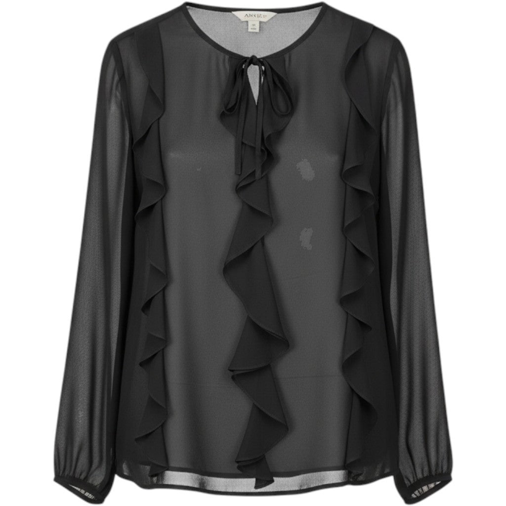 Anne Klein Women Black Ruffle Front Tie Neck Chiffon Blouse XL 50042339-3QK
