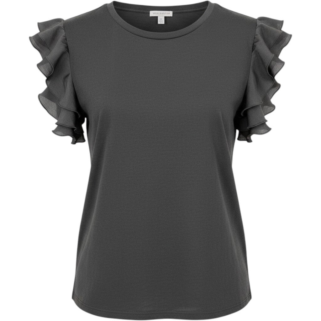 Vince Camuto Afterglow Ruffle Sleeve Top Rich Black 9131696J Womens Small NWT