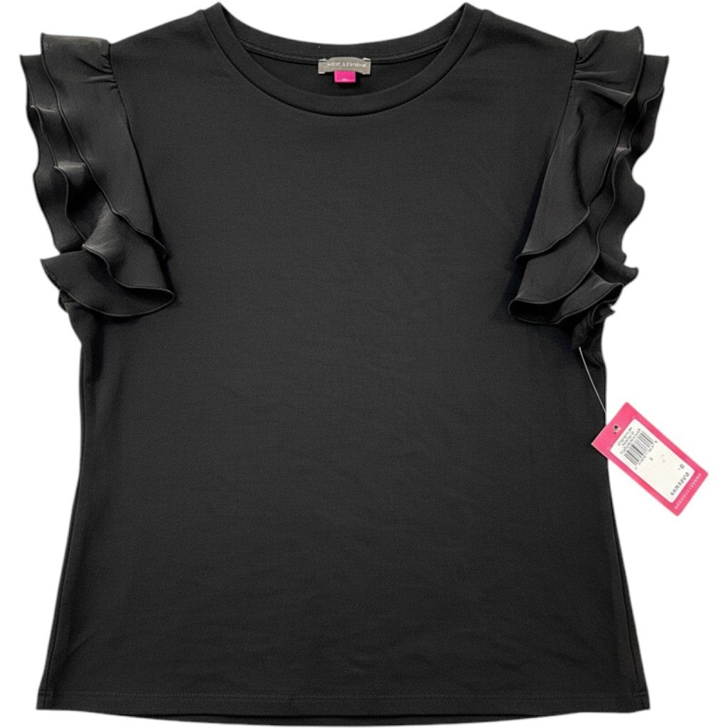 Vince Camuto Afterglow Ruffle Sleeve Top Rich Black 9131696J Womens Small NWT