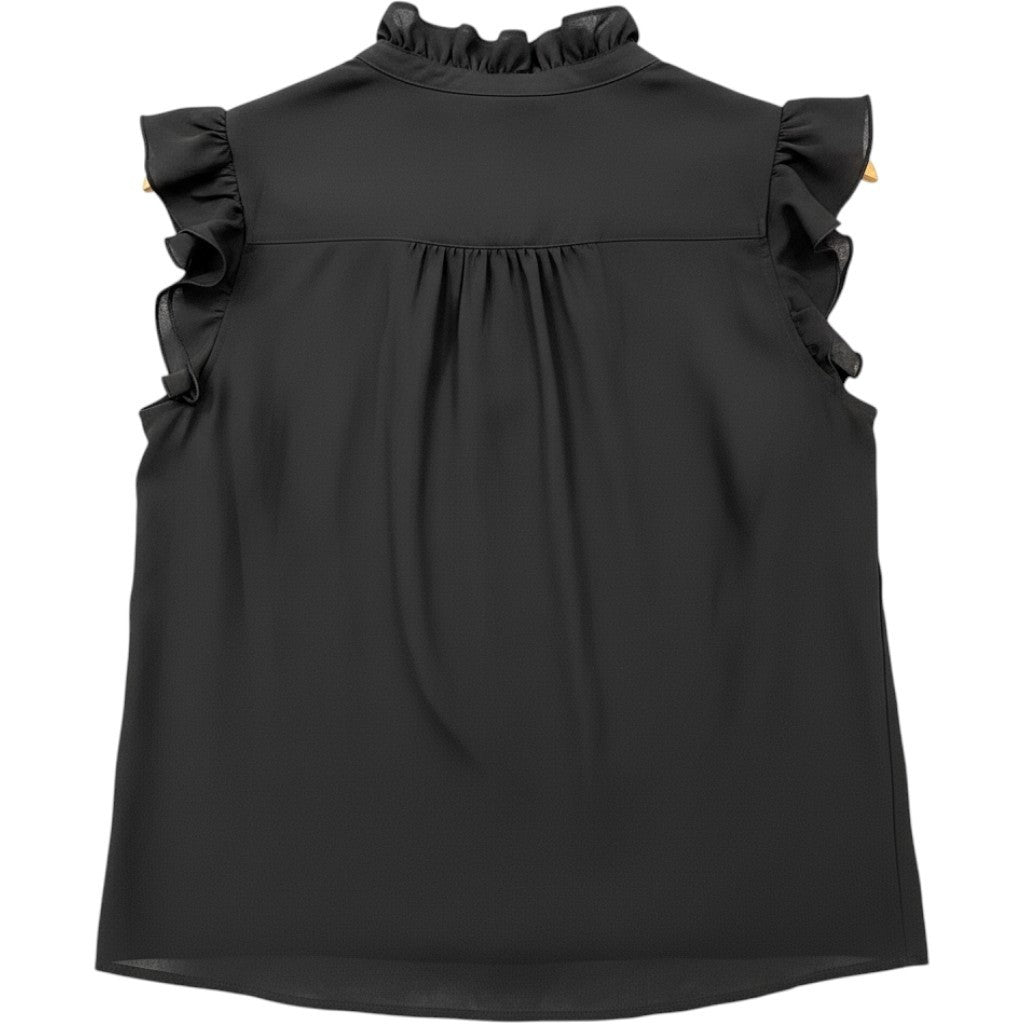 Anne Klein Womens Black Ruffle Neck Sleeveless Button Front Blouse Top XS
