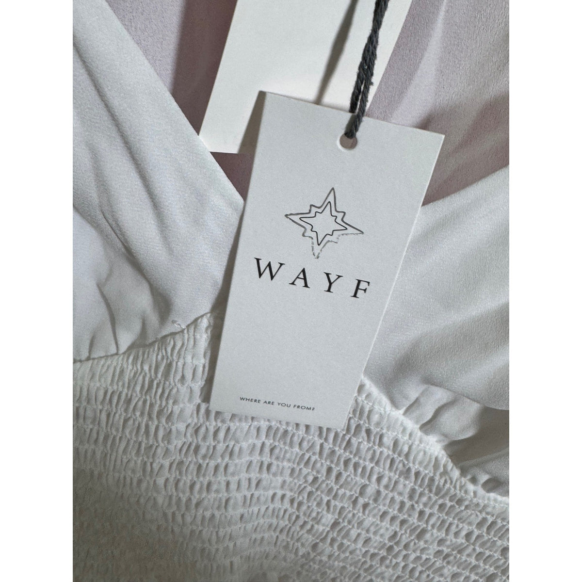 WAYF Women White Smocked V-Neck Long Sleeve Peplum Blouse Top