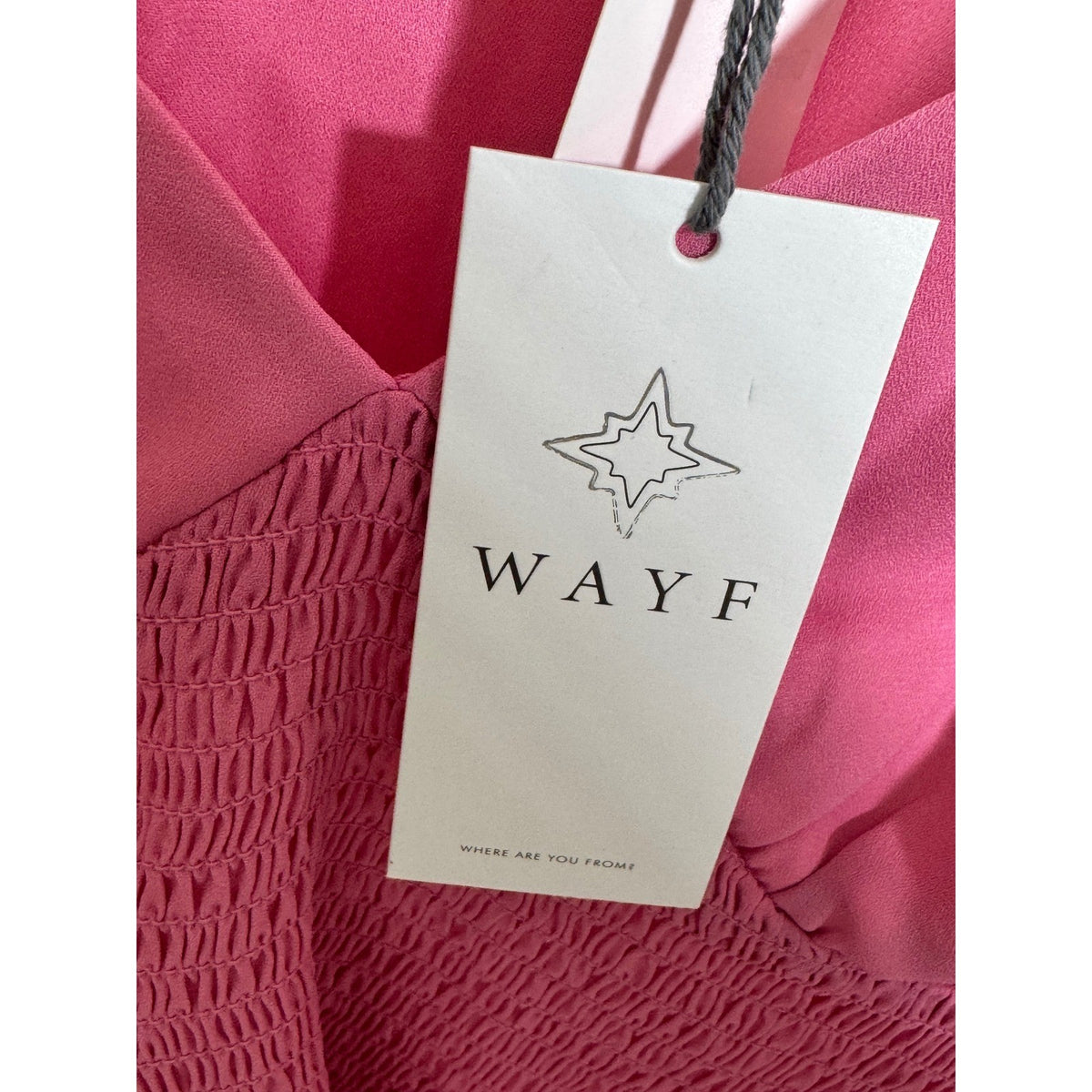WAYF Pink Smocked Crop Top Long Balloon Sleeve V-Neck Ruffle Hem Size M NWT