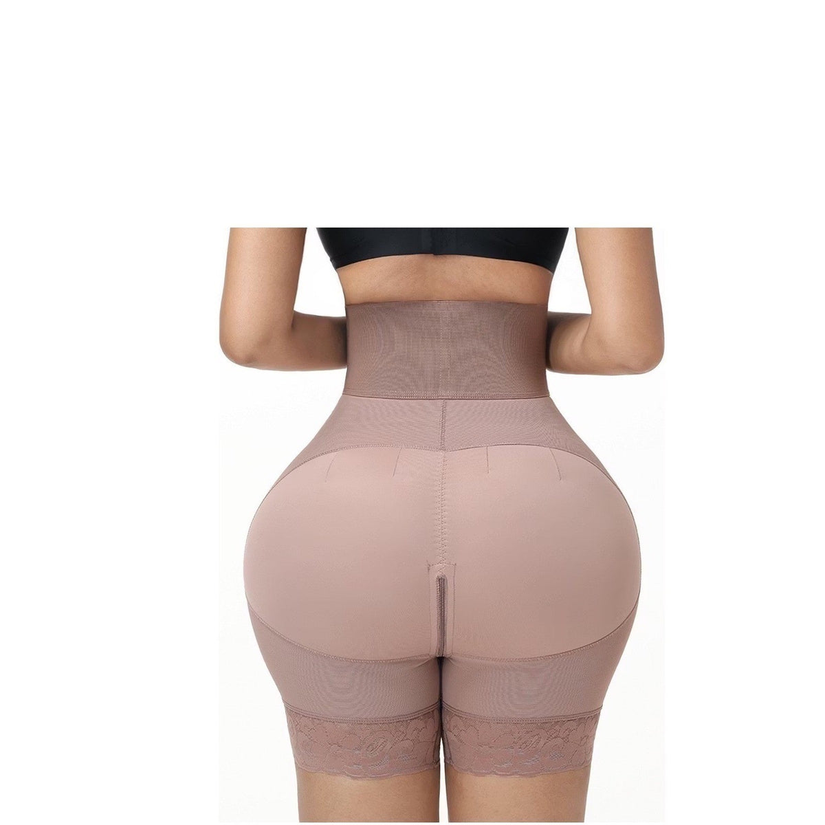 Luxseren High Waist Tummy Control Shapewear Butt Lifter Shorts Lace Trim Nude S