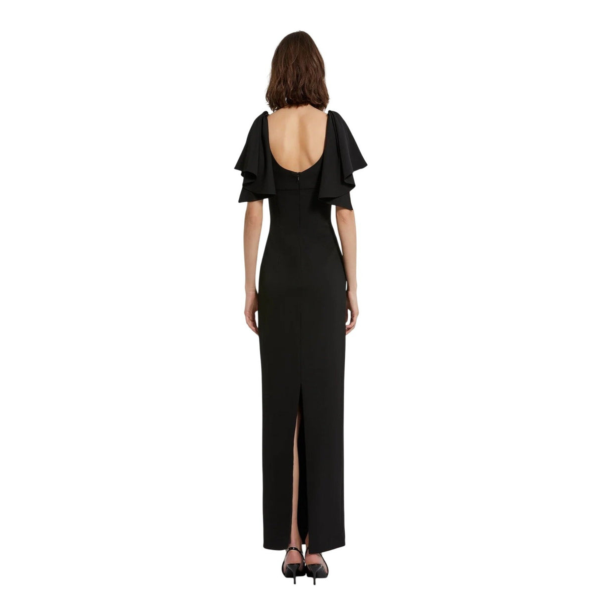 Mac Duggal 20962 Black Flutter Sleeve Square Neck Column Evening Gown Maxi Dress
