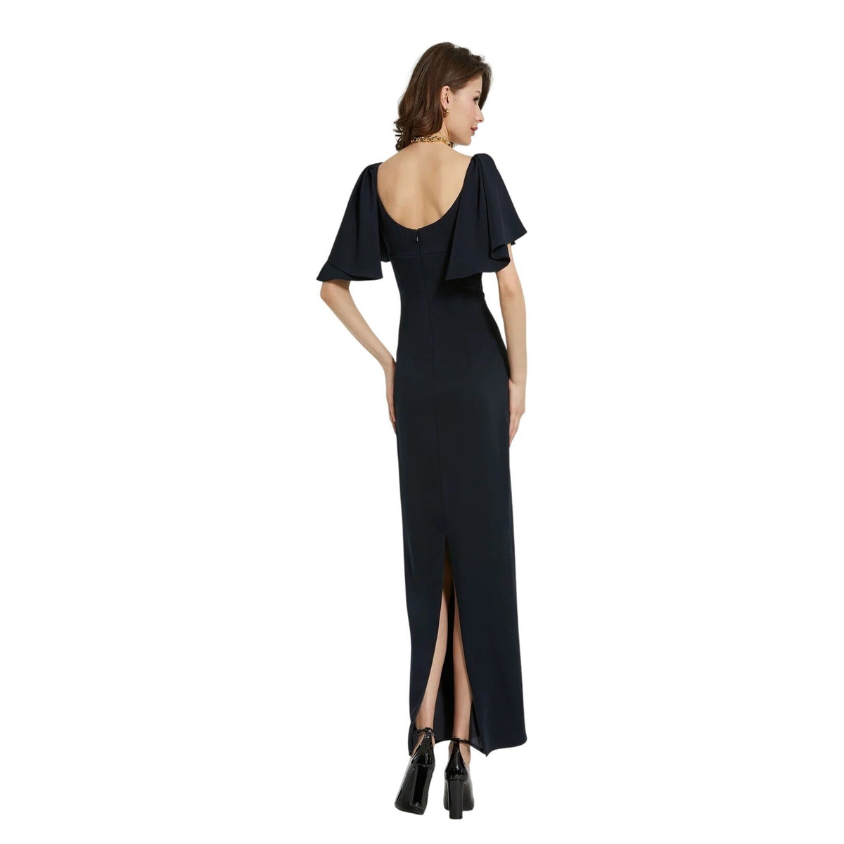 Mac Duggal 20962 Black Flutter Sleeve Square Neck Column Evening Gown Maxi Dress