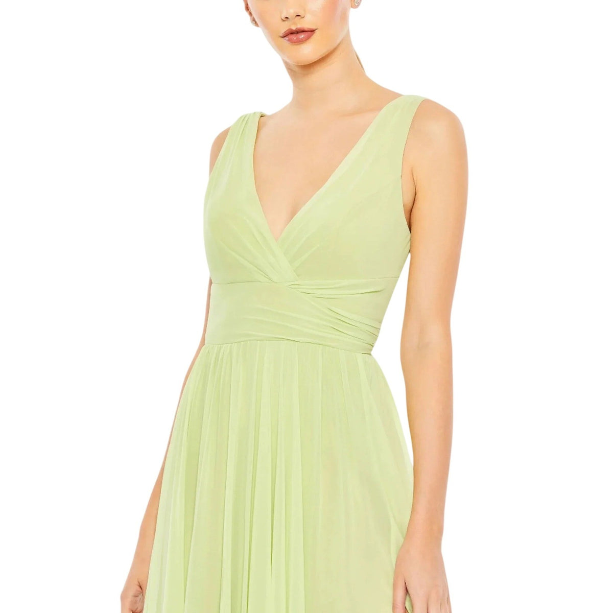 Mac Duggal 55793 Lime Green Chiffon V-Neck A-Line Gown With Slit