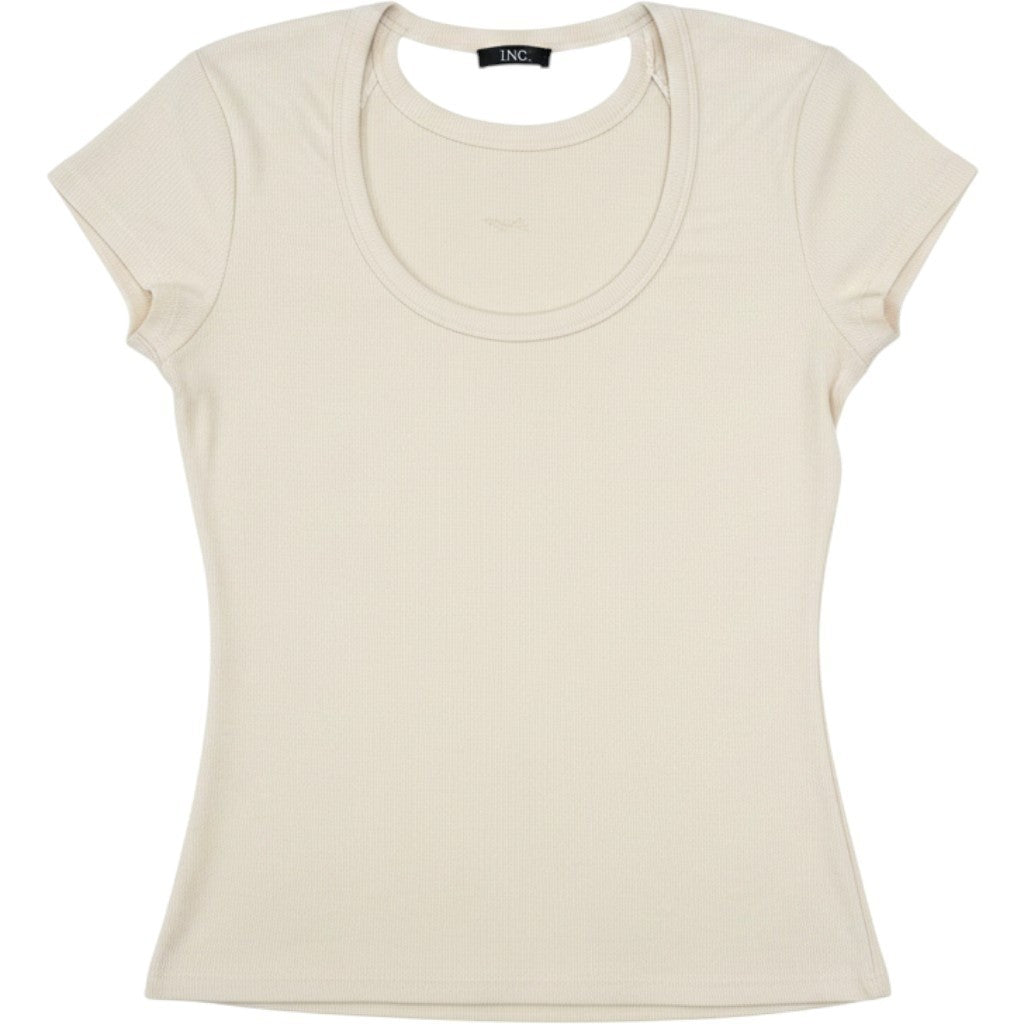Hugo Boss Women C_Esima Ribbed Jersey T-Shirt Open Beige Cutout Back XL 50538871
