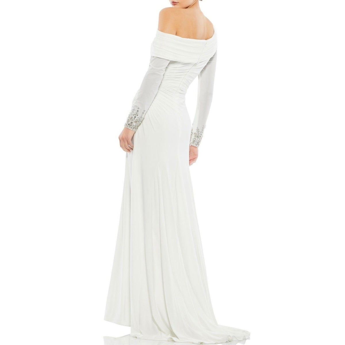 Mac Duggal 12231 White One Shoulder Embellished Cuff Jersey Gown Dress