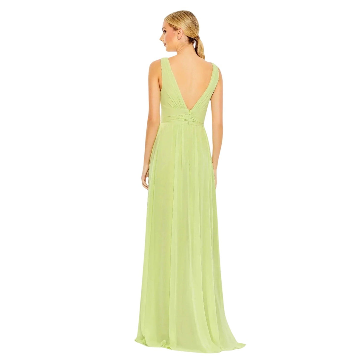 Mac Duggal 55793 Lime Green Chiffon V-Neck A-Line Gown With Slit