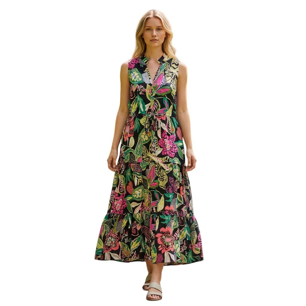 Vince Camuto Getaway Floral Maxi Dress Sleeveless Tiered XS 91325B931 Multi