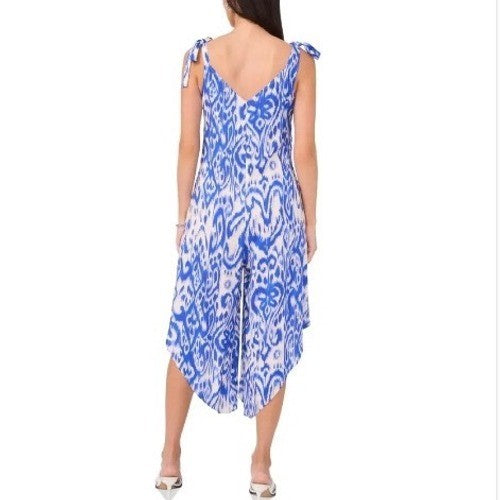 Vince Camuto Jumpsuit XL Blue White Ikat Summer Swirl Royal Azure 91225B911