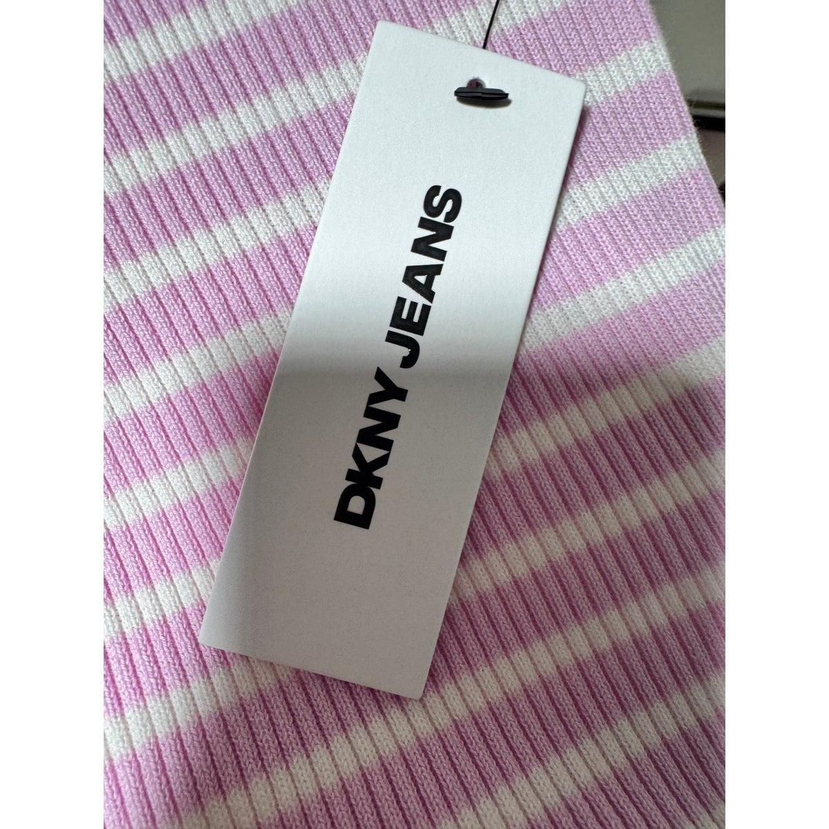 DKNY Jeans Women Pink White Striped Rib Knit Short Sleeve Top DJ6R0150 XXS