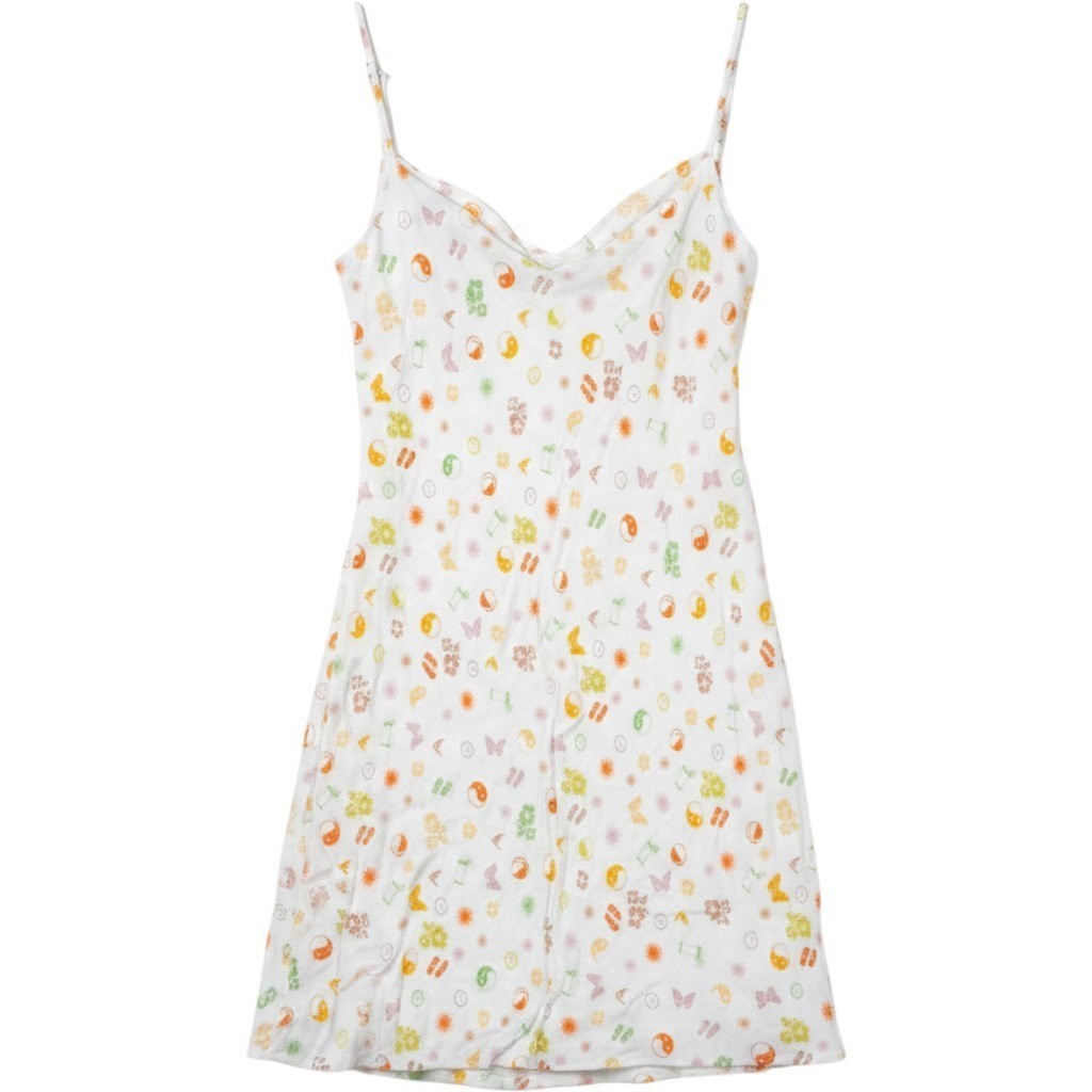 Elodie Women White Orange Multi Print Cowl Neck Slip Dress ELSD4749 Size S NWT