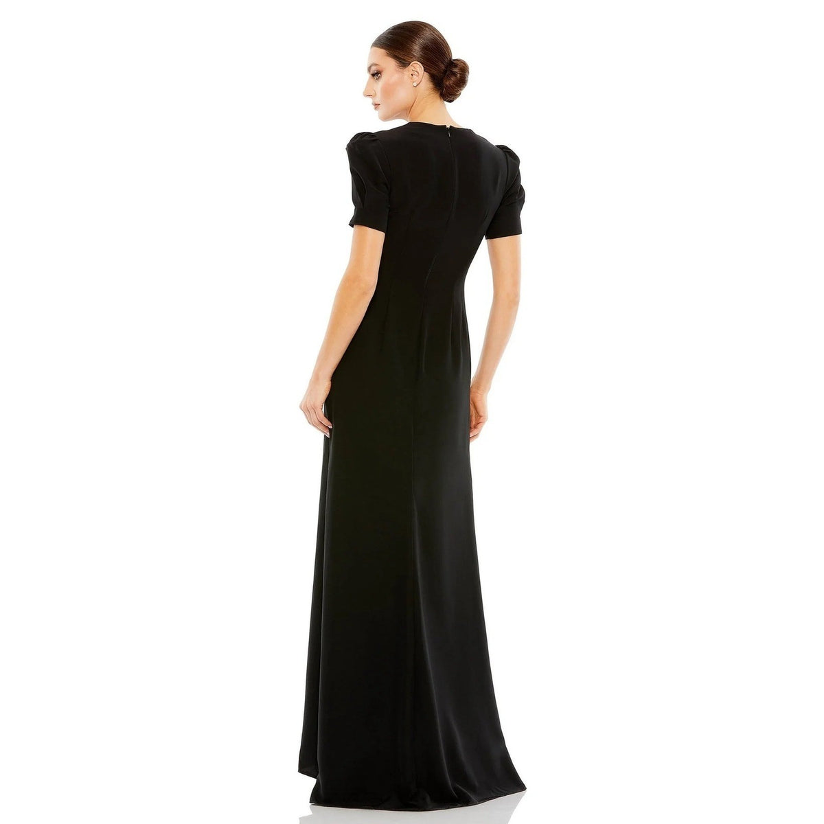 Mac Duggal 2630 Black Rhinestone Cutout Puff Sleeve V-Neck Evening Gown Dress