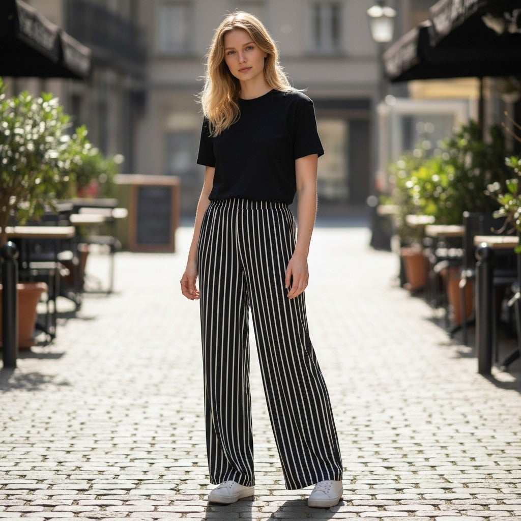 Size L - Boom Boom Loose Pants Black & White Stripe