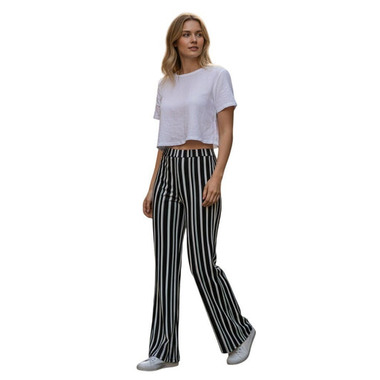 Fashion Nova Island Girls Loose Pants Black & White Stripe