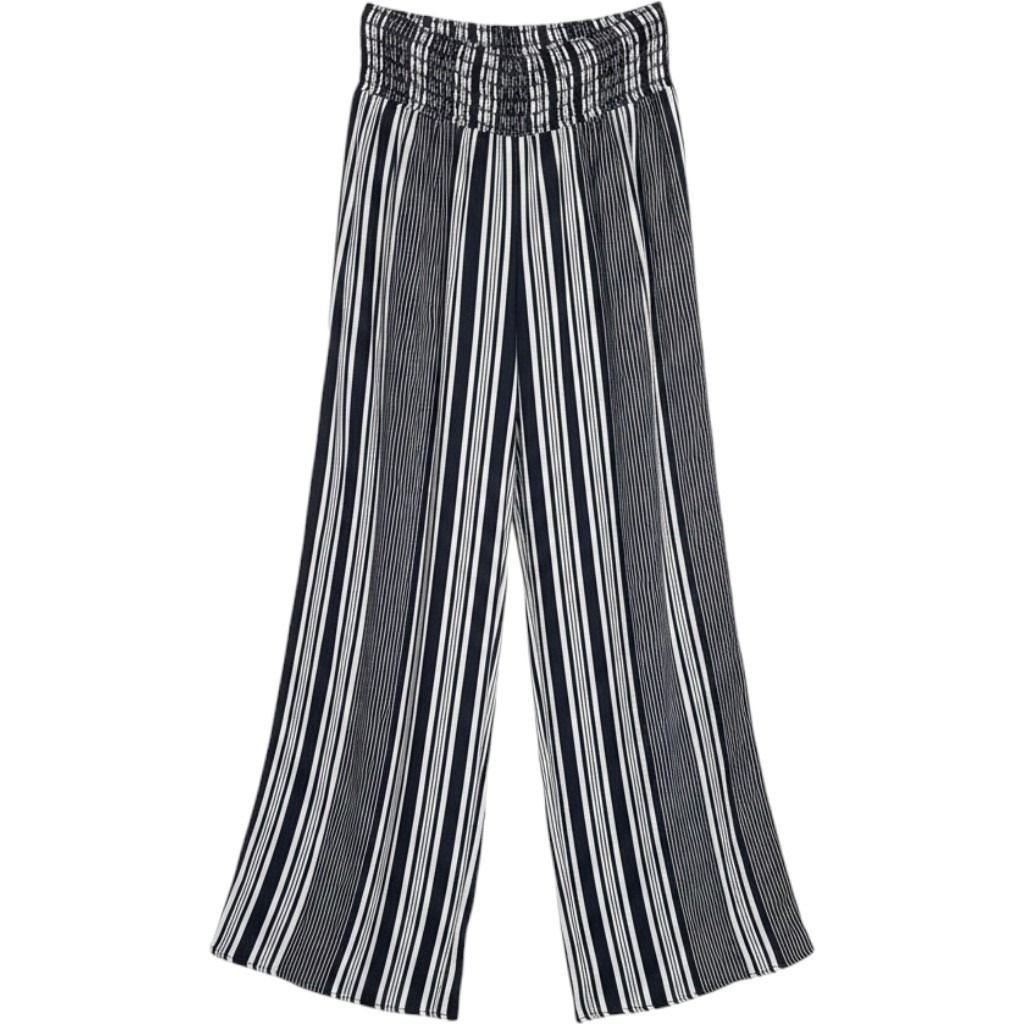 Boom Boom Jeans BBJ Navy White Striped Wide Leg Smocked Pants V14357Z