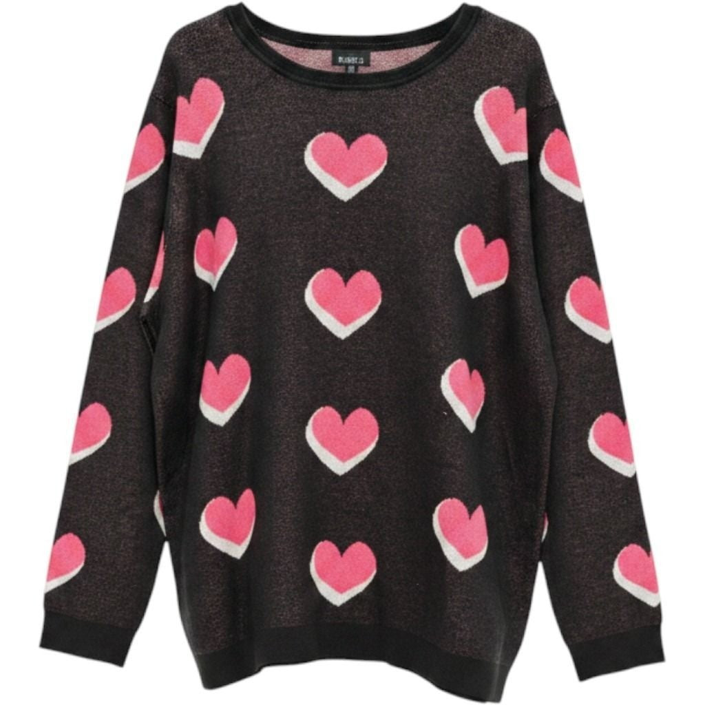 Jones New York Women Black Pink Heart Intarsia Knit Sweater XL 10924733-5JW
