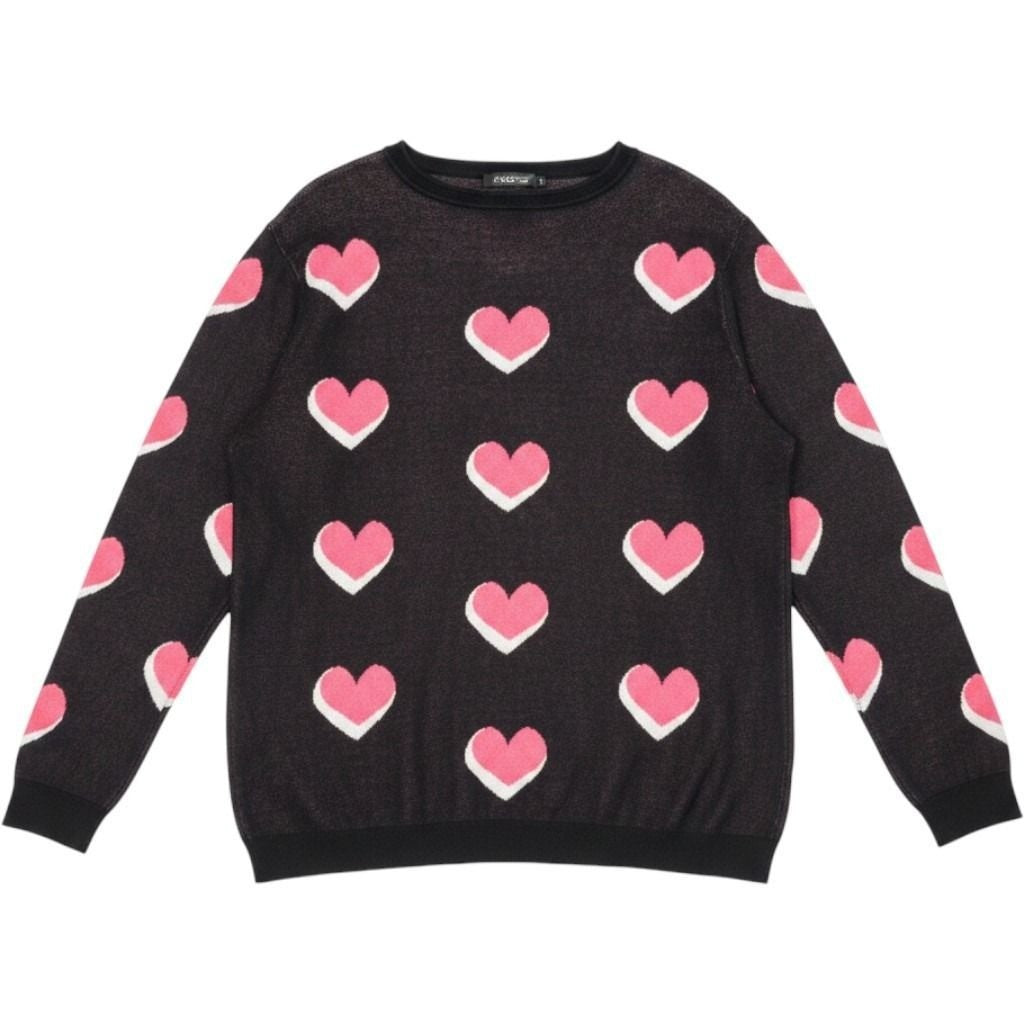 Jones New York Women Black Pink Heart Intarsia Knit Sweater XL 10924733-5JW