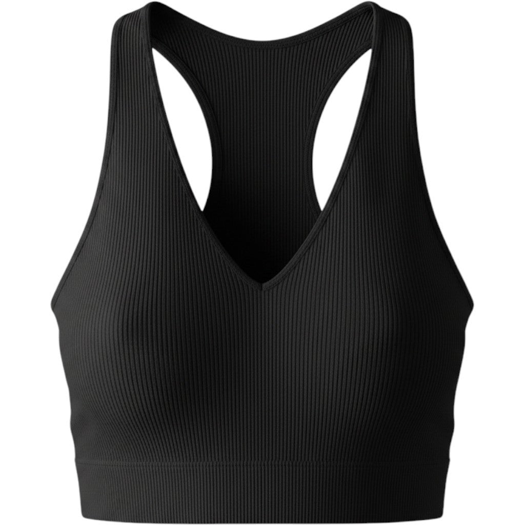 Zenana Women Black Ribbed V-Neck Racerback Crop Tank Top L/XL