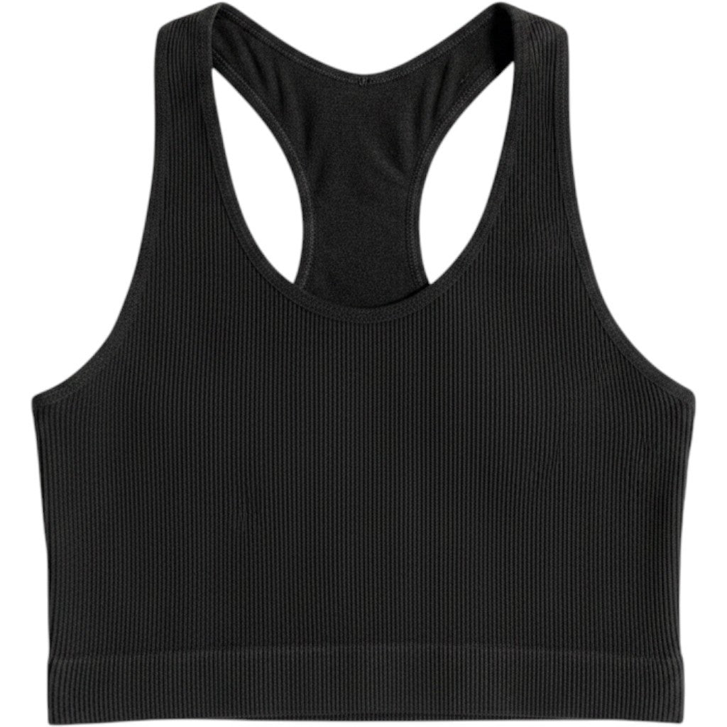 Zenana Women Black Ribbed V-Neck Racerback Crop Tank Top