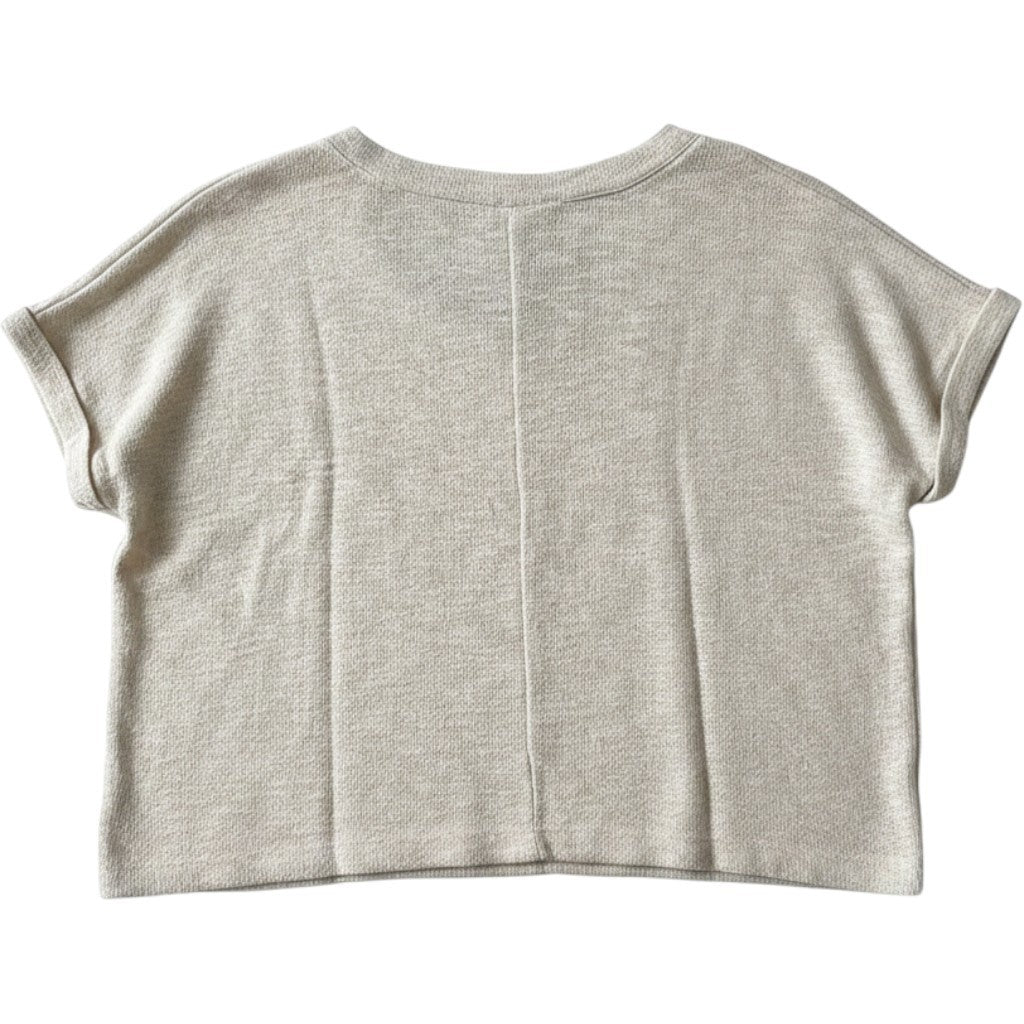 Zenana Oatmeal Heather V-Neck Dolman Sleeve Slub Knit Boxy Crop Top Small
