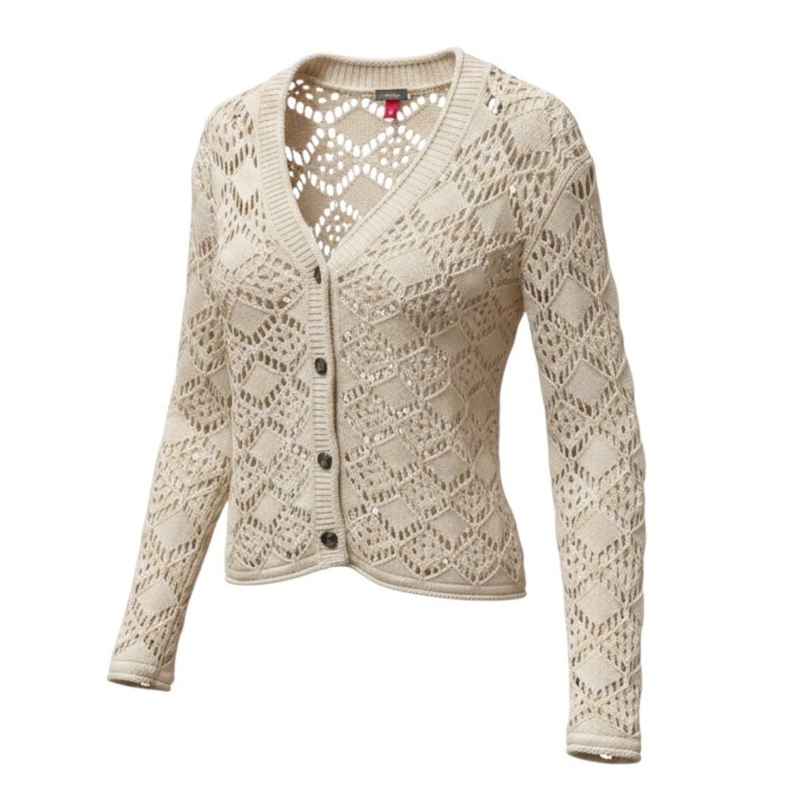 Vince Camuto Womens Pointelle Knit Cardigan Almond Cream V-Neck Sweater 91325213