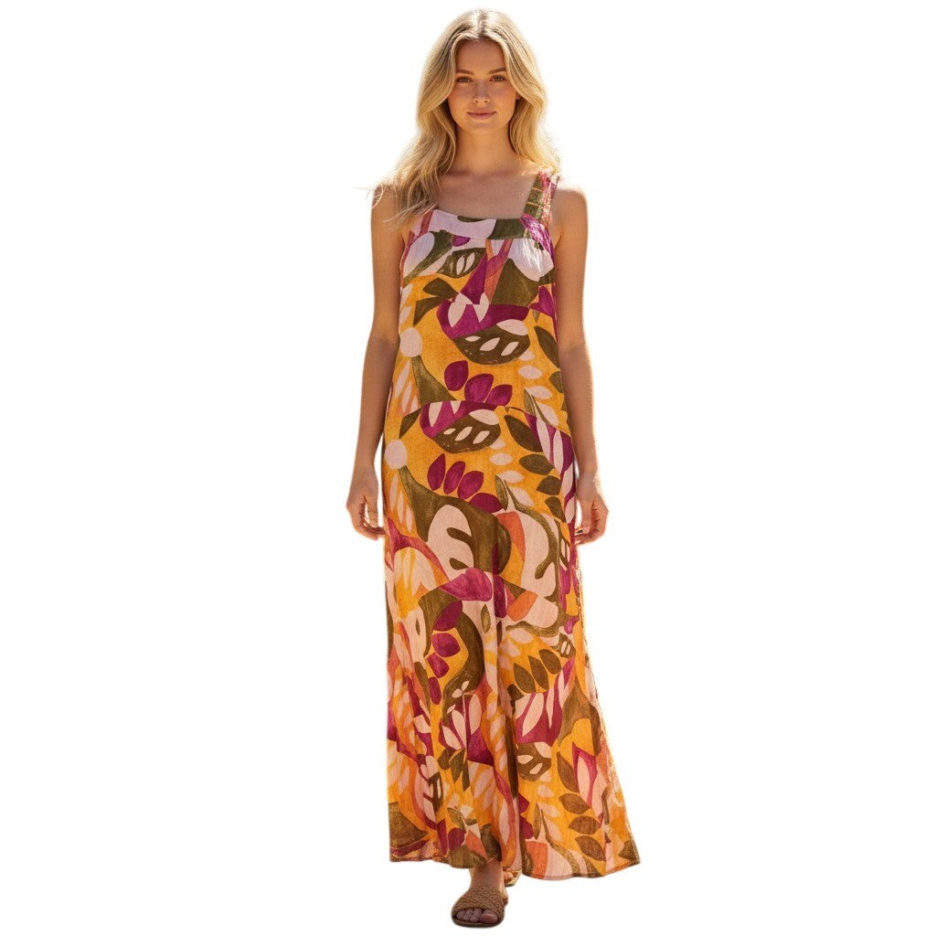 Vince Camuto Getaway Maxi Dress Ecru Olive Tropical Leaf Print 91325972 XS
