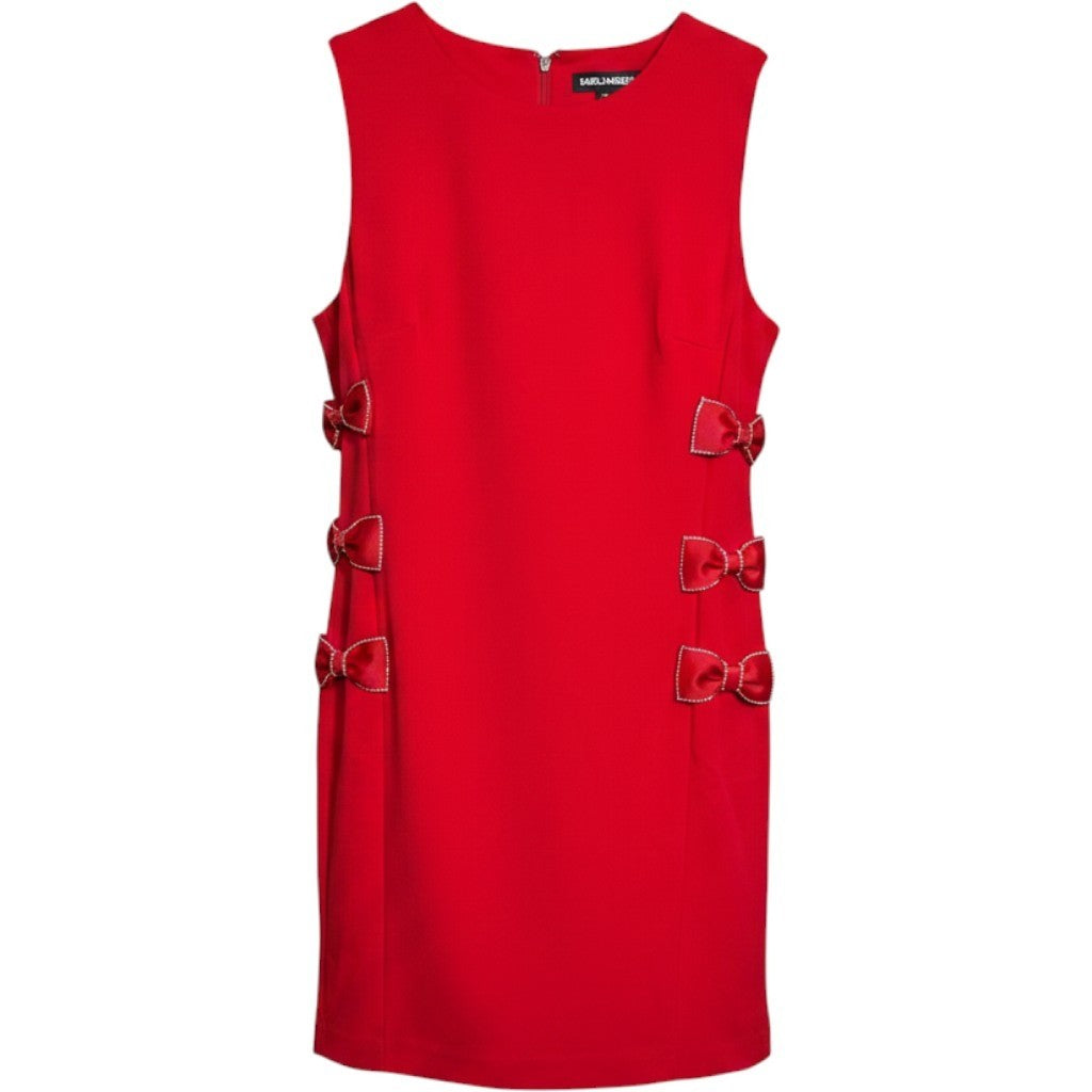 Karl Lagerfeld Paris Red Scuba Crepe Sheath Dress Rhinestone Bow Accents NWT 12