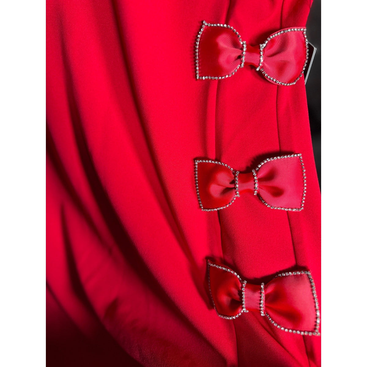 Karl Lagerfeld Paris Red Scuba Crepe Sheath Dress Rhinestone Bow Accents NWT 12