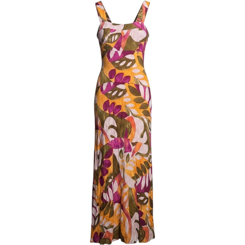 Vince Camuto Getaway Maxi Dress Ecru Olive Tropical Leaf Print 91325972 S