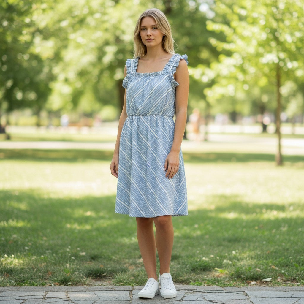 Socialite Blue White Striped Smocked Ruffle Strap Dress XL WDR115953-NR