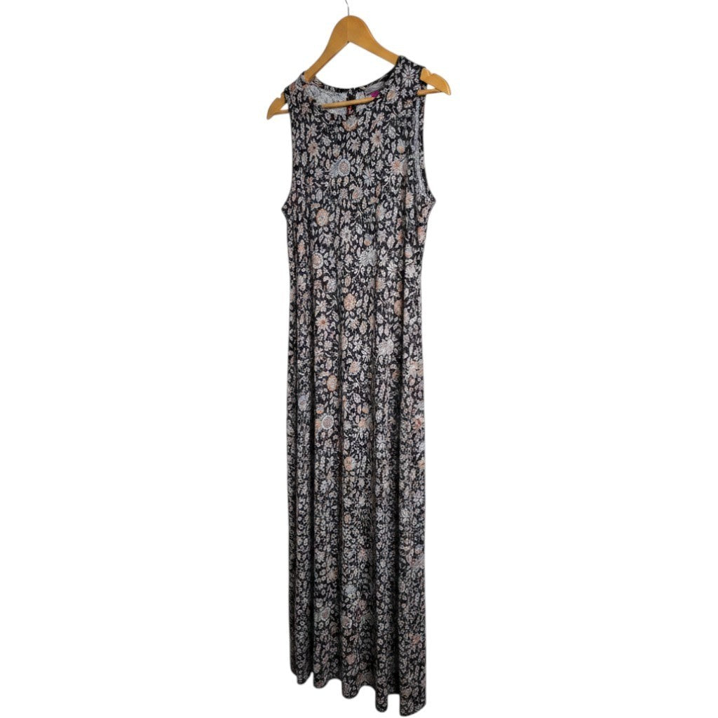 Vince Camuto Easy Breezy Floral Maxi Dress Rich Black Sleeveless 91325726 L