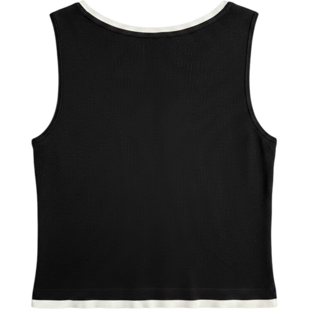 Vince Camuto Women Rich Black White Trim Ribbed Knit Tank Top 91624224 Large NEW